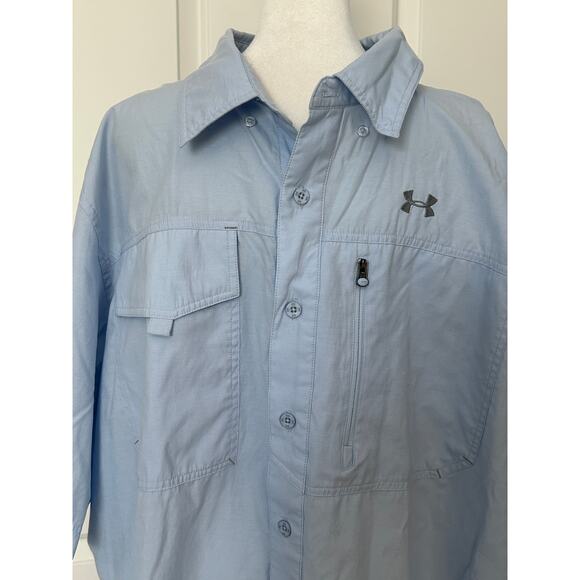 Under Armour Light Blue AllSeasonGear Short Sleeve Fishing Shirt XXL - Picture 2 of 4